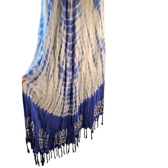 Ingear Resort Umbrella Dress OS Sleeveless Blue Tie Dye Tasseled Rayon Maxi NWT - Picture 3 of 8